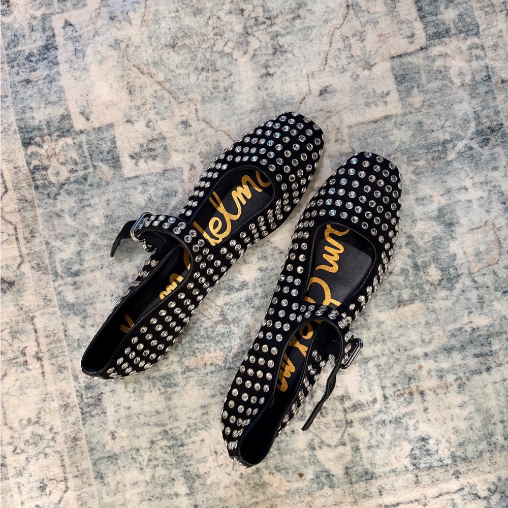 Black and Silver Studded Mary Jane Flats - Picture 3 of 9